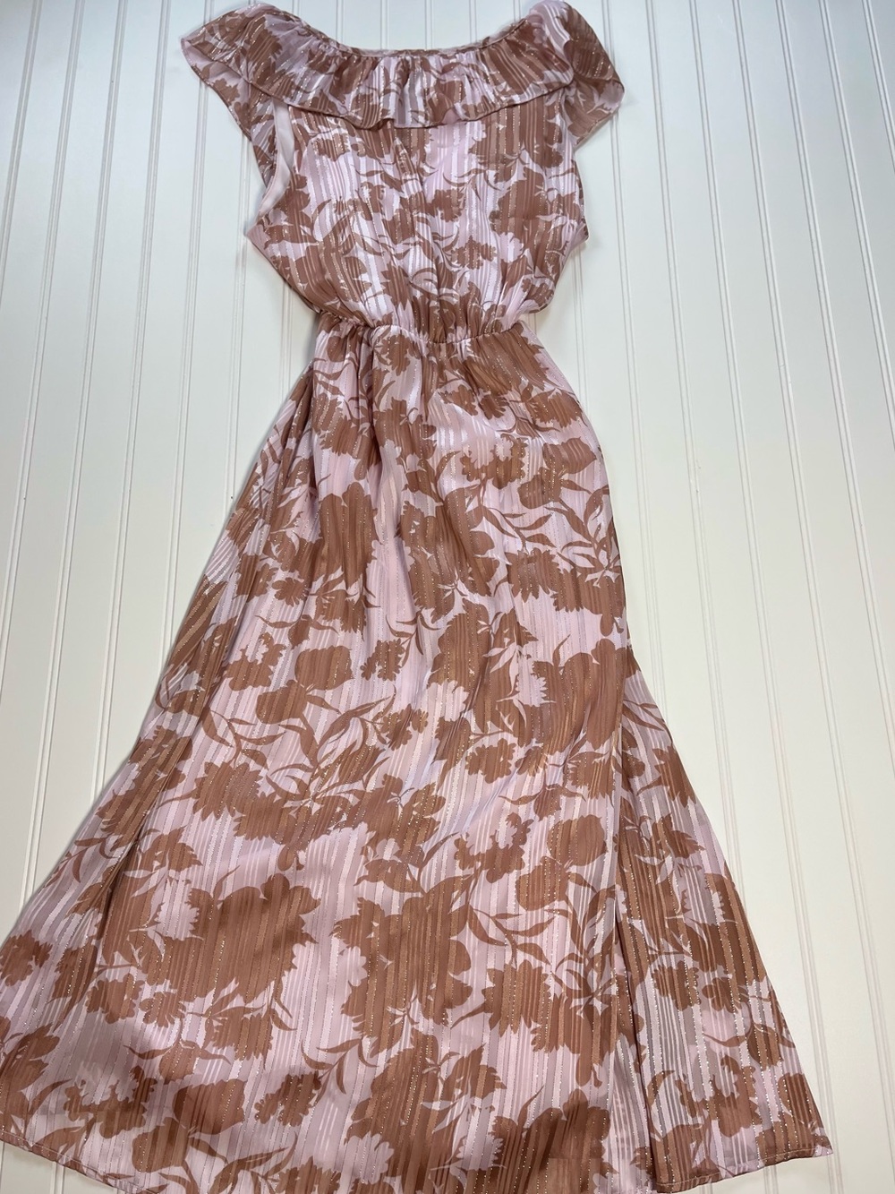 Francesca's Everly Floral Metallic Lurex Shimmer Dress | Size Large - Picture 9 of 9